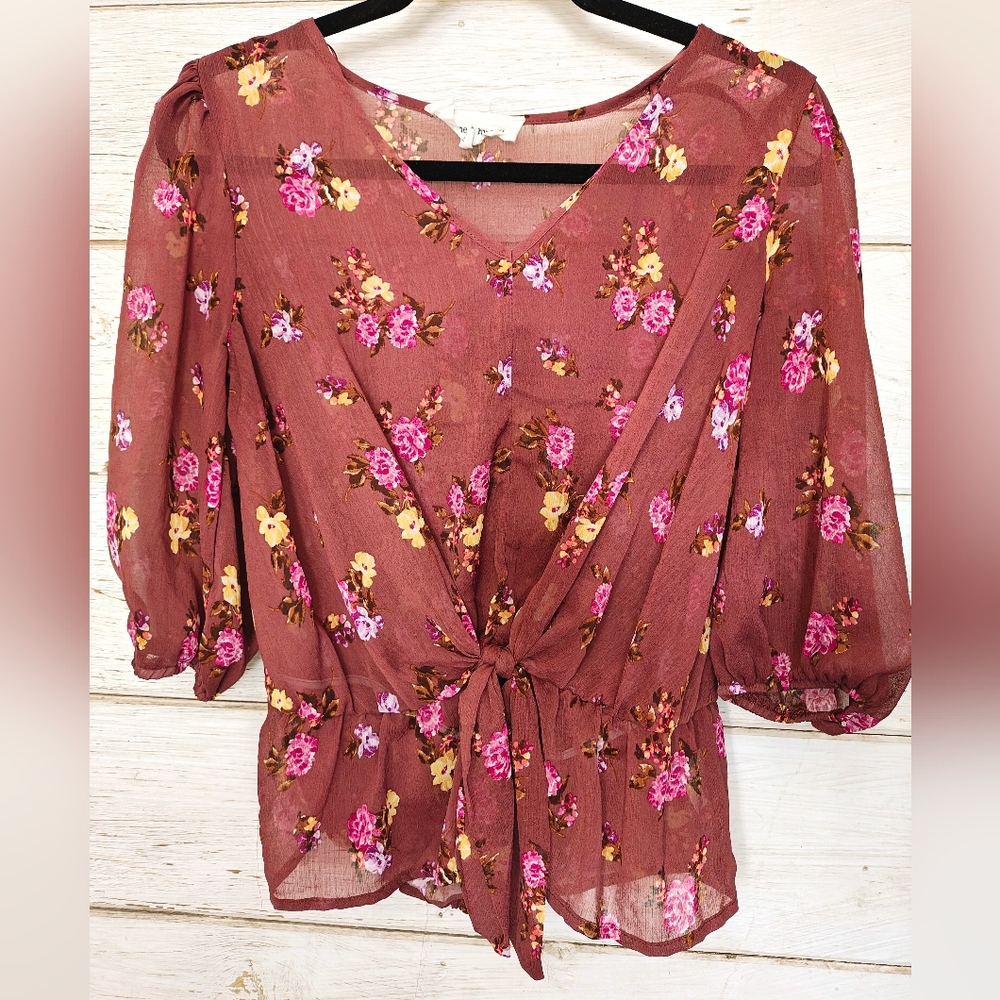 Mauve Floral Sheer Blouse M
